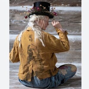 Magnolia Pearl Rainwater Embroidered Leather Suede Jacket in Saddle OS